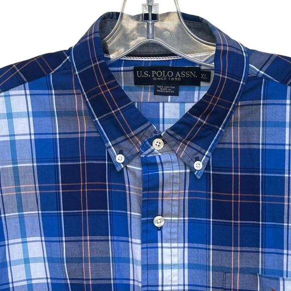 U.S. Polo Assn Button Down Shirt Men's XL Blue Plaid Classic Short Sleeve - Picture 8 of 13